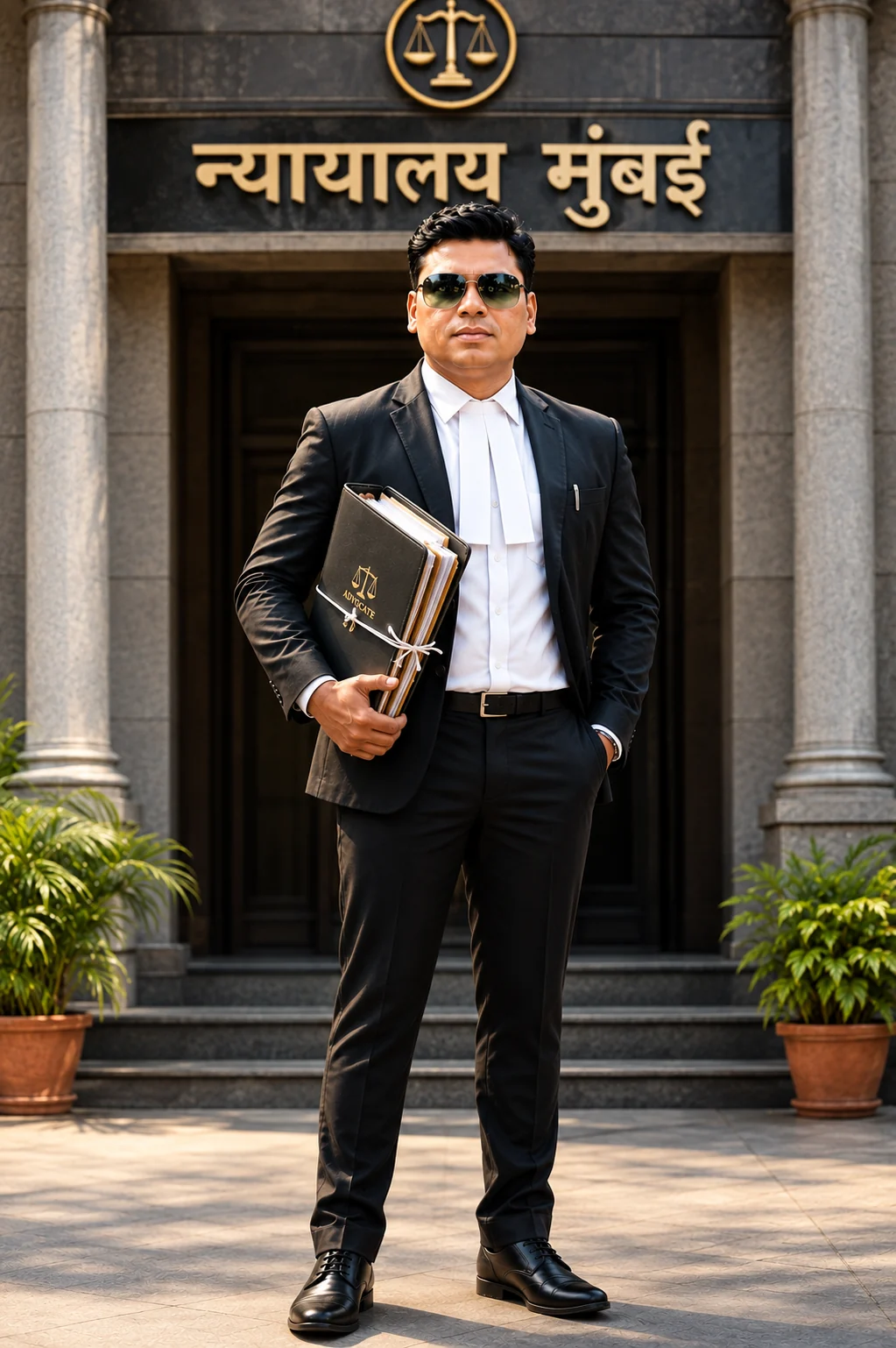 Advocate standing outside a court building